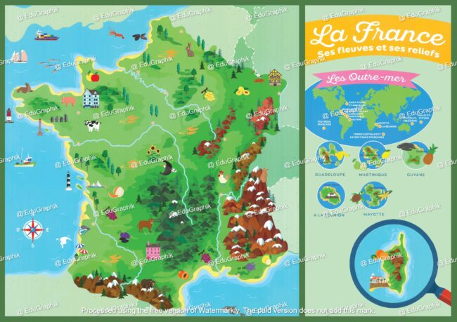 Carte de France Editions Lito Relief Villes VIERGE Sous main