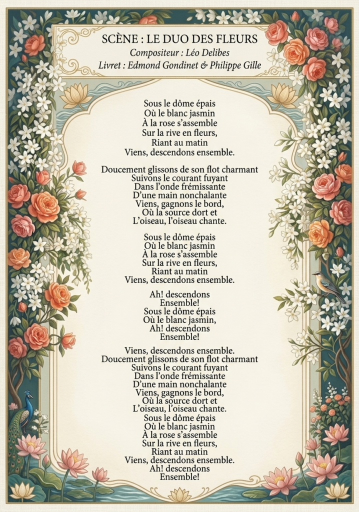 Extrait Lakmé livre opéra pour enfants Duo des fleurs illustré