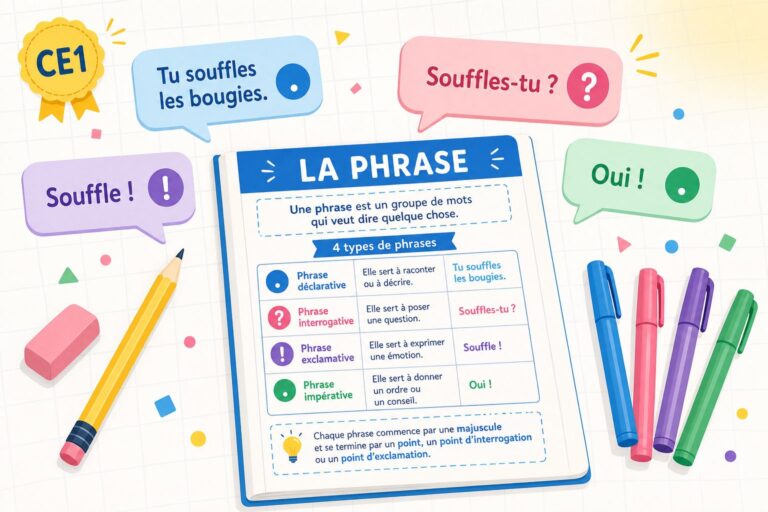 Fiche leçon la phrase CE1 – aperçu complet – ÉduGraphik